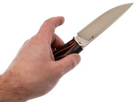 Шкуросъёмный нож Сокол, сталь М398, рукоять микарта, мельхиор