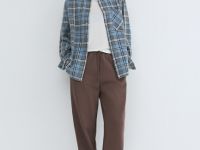 Рубашка в клетку из хлопка, Голубой