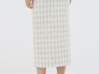 Твидовая юбка миди на пуговицах, Белый