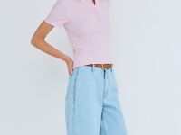 Поло в рубчик с коротким рукавом, Розовый