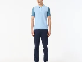Мужское трикотажное поло Lacoste из вискозы на молнии