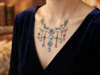 Колье из серебра с аметистами, хромдиопсидами, гранатами, топазами и цитринами э0681кл12250372