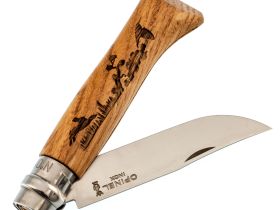Складной нож Opinel №8, нержавеющая сталь, рукоять дуб, гравировка заяц, 002333