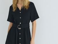 Платье-рубашка со съемным поясом, Черный