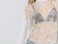 Кружевная блузка с воротником-стойкой, Бежевый