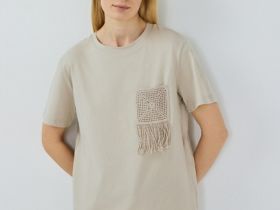 Футболка с вышивкой, Бежевый