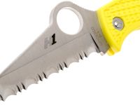 Складной нож-брелок Spyderco Manbug™ Salt Sheepfoot, сталь H1 Satin Serrated, рукоять термопластик FRN, жёлтый