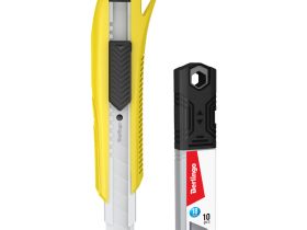 Нож канцелярский Berlingo "Razzor 200" 18 м, желтый + лезвия сменные 10шт., блистер, европодвес