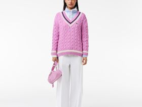 Женский вязаный свитер Lacoste c V-образным вырезом