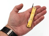 Нож складной Higonokami Nagao Kanekoma, 80мм, сталь Aogami Damascus 3 слоя, рукоять латунь золотая