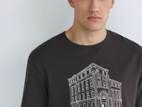 Футболка из хлопка с принтом, Коричневый