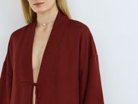 Кимоно на завязках из вискозы и льна, Оранжевый