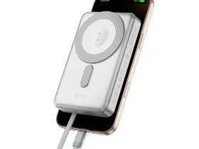 Внешний аккумулятор WiWU Elite MagSafe Wi-P056 10000mAh 15W кабель Type-C, Lightning/подставка (серебристый)