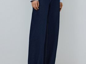 Широкие джинсы с высокой посадкой и отворотами, Синий