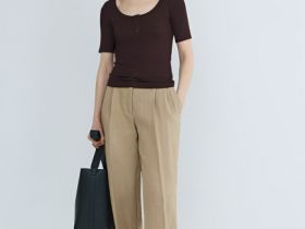 Футболка с вырезом "хенли", Коричневый