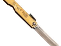 Нож складной Higonokami Nagao Kanekoma, 80мм, сталь Aogami Damascus 3 слоя, рукоять латунь золотая