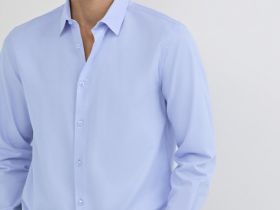 Рубашка из структурной ткани, Голубой