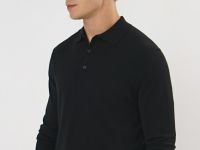 Вязаный джемпер-поло с длинным рукавом, Черный