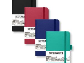 Блокнот для зарисовок Sketchmarker 9*14 cм 80 л 140 г, твердая обложка Неоновый коралл