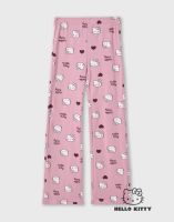 Розовые легинсы клёш в рубчик с принтом Hello Kitty для девочки Глория Джинс