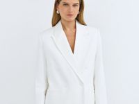 Двубортный льняной жакет, Белый