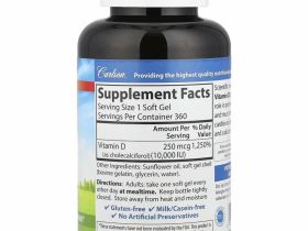 Carlson Labs, витамин D3, 10000 МЕ (250 мкг), 360 мягких таблеток