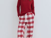 Пижамный лонгслив в рубчик, Красный