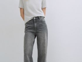 Широкие джинсы Wide leg с высокой посадкой, Серый