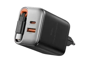 Сетевое зарядное устройство WIWU Helix GaN 2 в1 67W USB/Type-C+ кабель Type-C (Wi-G020) (черный)