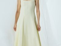 Платье миди с вырезом каре, Желтый