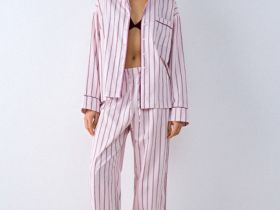 Брюки пижамные из хлопка в полоску, Розовый