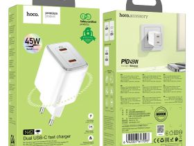 Сетевое зарядное устройство Hoco (N42) Elogiado 2xType-C/PD 45W charger (EU) (белый)