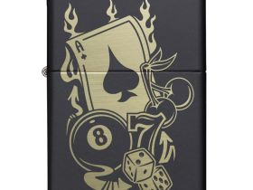 Зажигалка ZIPPO Gambling Design с покрытием Black Matte, латунь/сталь, чёрная, матовая, 36x12x56 мм