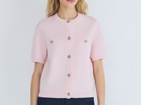 Кардиган с карманами и золотыми пуговицами, Розовый