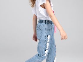 Брюки текстильные джинсовые для девочек