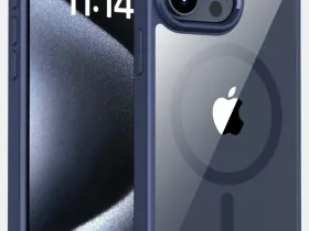 Чехол-накладка Mosbros Mag Comfortable для Apple iPhone 15 Pro пластиковый прозрачно-черный (синяя рамка)