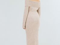 Вязаное платье с открытыми плечами, Бежевый