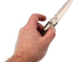 Выкидной нож Mikov Predator, сталь 420, рукоять рог оленя