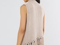 Асимметричный вязаный топ с бахромой, Бежевый