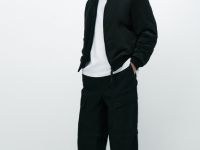 Утеплённый бомбер с воротником-стойкой, Черный