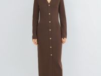 Вязаное облегающее платье, Коричневый