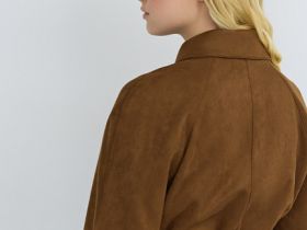 Куртка из искусственной замши с поясом, Желтый