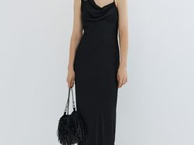 Платье миди с асимметричным вырезом, Черный