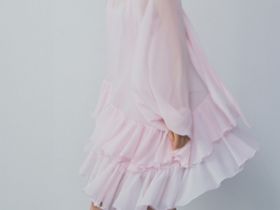 Платье мини с рюшами, Розовый