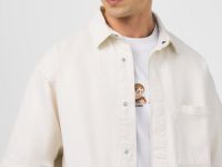 Джинсовая рубашка с коротким рукавом, Белый