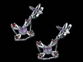 Серьги из серебра с аметистами и гранатами э0649сг10250365