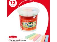 Мелки для асфальта Гамма "Мультики" цветные 12 шт., круглые, пластиковое ведро