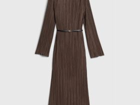 Трикотажное платье с ремнём, Коричневый