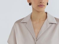 Сатиновая блузка с коротким рукавом, Бежевый