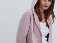 Толстовка на молнии с эффектом стирки, Розовый